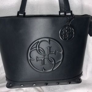 GUESS BLACK  FAUX-LEATHER TOTE